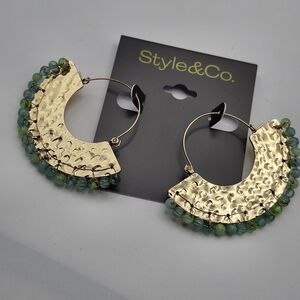 NWT Style & Co. Hammered Gold and Teal Hoop Earrings